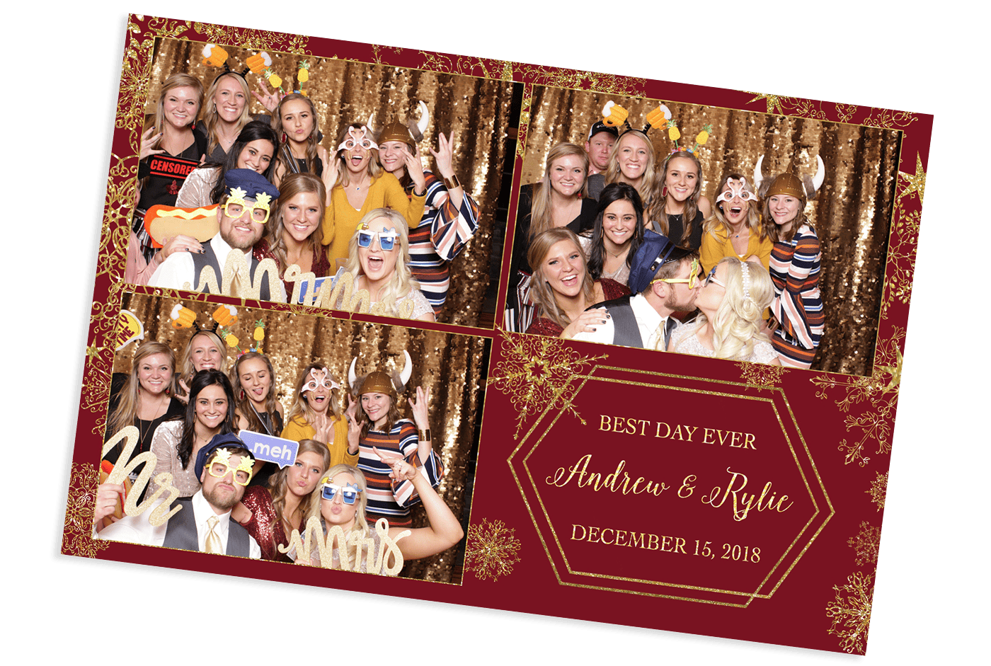 burgandy with snowflakes photo booth template