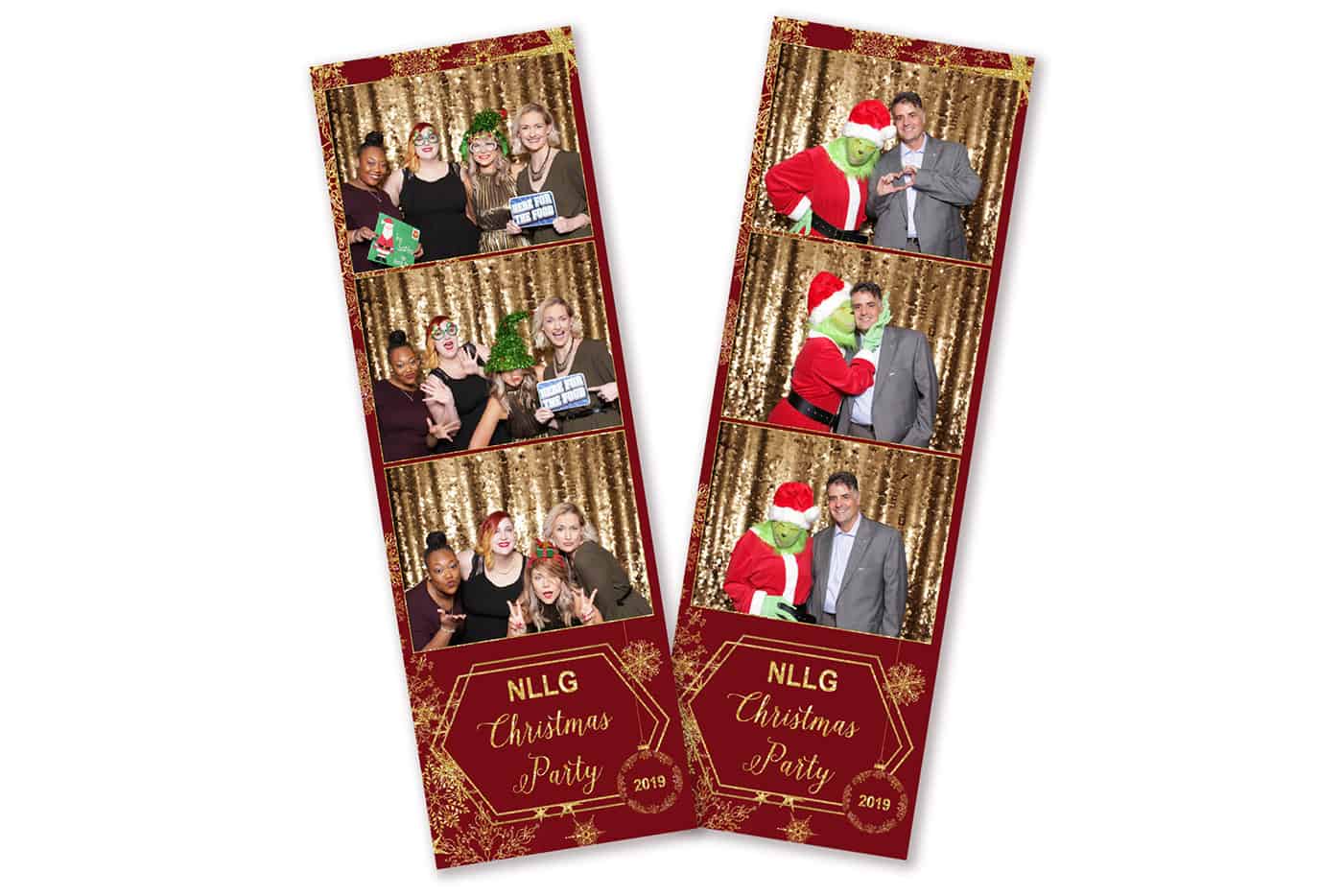 crimson and gold snowflake christmas photo booth template